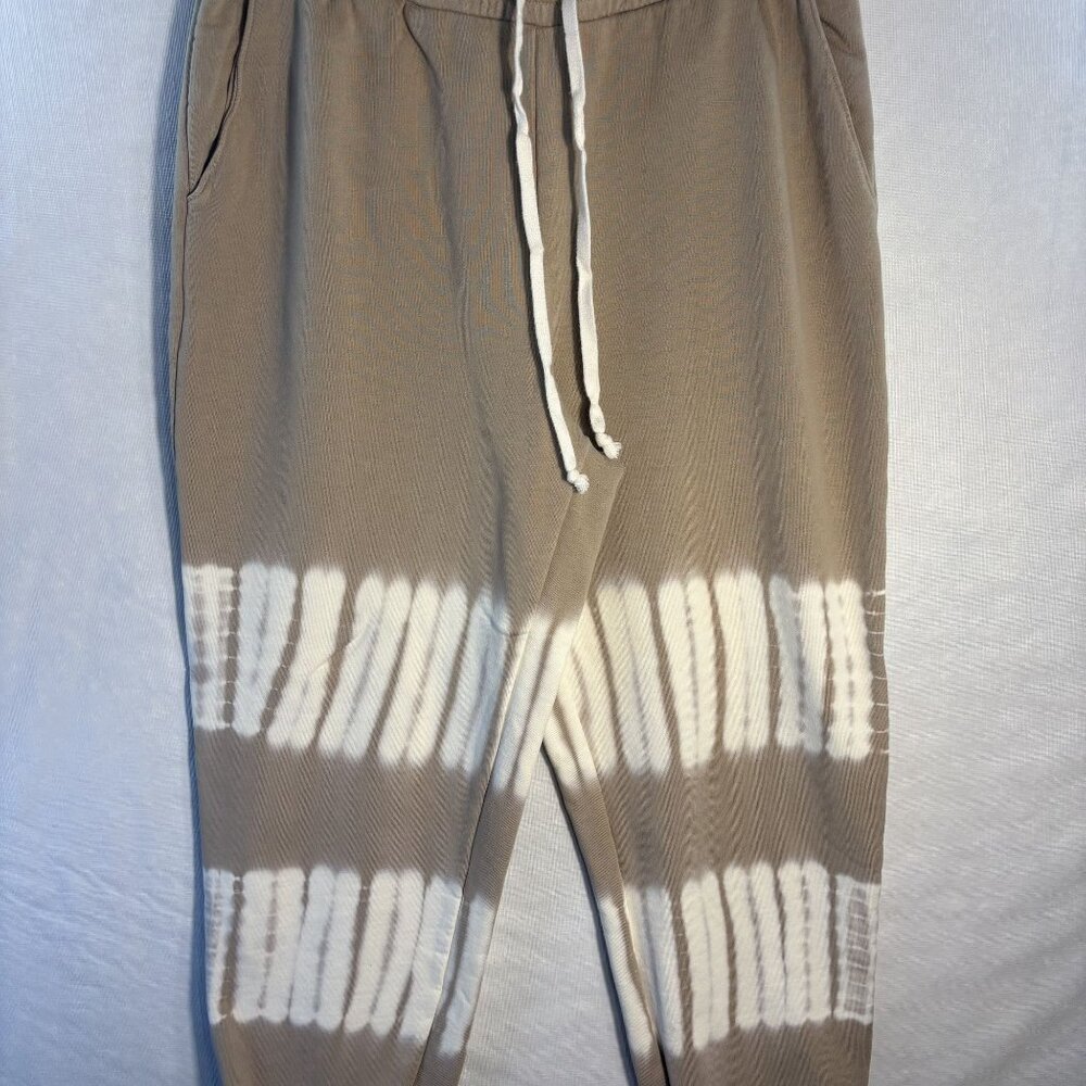 Beige & White Tie-Dye Joggers With Drawstring Waist Elastic Cuffs & Pockets - Picture 6 of 8